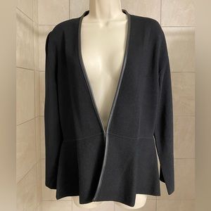 NWT Ann Taylor Factory lightweight black peplum sweater faux leather trim size L
